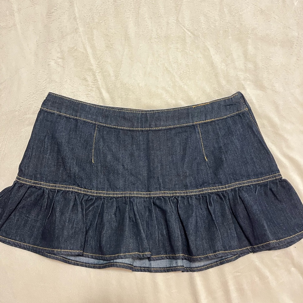 Denim Ruffle Mini Skirt - Dark Blue